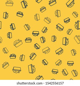 Blue line Plastic basin with soap suds icon isolated seamless pattern on yellow background. Bowl with water. Washing clothes, cleaning equipment.  Vector Illustration