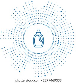 Blue line Plastic bottle for laundry detergent, bleach, dishwashing liquid or another cleaning agent icon isolated on white background. Abstract circle random dots. Vector