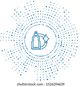 Blue line Plastic bottle for liquid laundry detergent, bleach, dishwashing liquid or another cleaning agent icon isolated on white background. Abstract circle random dots. Vector Illustration