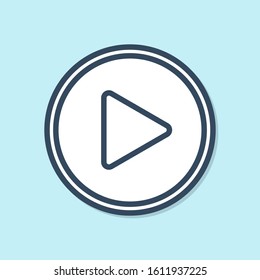 Blue line Play in circle icon isolated on blue background.  Vector Illustration