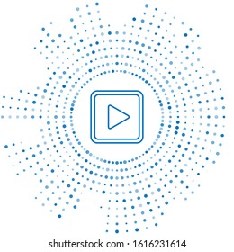 Blue line Play in square icon isolated on white background. Abstract circle random dots. Vector Illustration