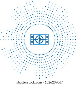 Blue line Play Video icon isolated on white background. Film strip with start sign. Abstract circle random dots. Vector Illustration