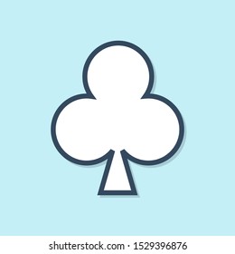 Blue line Playing card with clubs symbol icon isolated on blue background. Casino gambling.  Vector Illustration