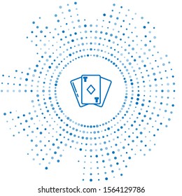 Blue line Playing card with diamonds symbol icon isolated on white background. Casino gambling. Abstract circle random dots. Vector Illustration