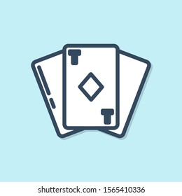 Blue line Playing card with diamonds symbol icon isolated on blue background. Casino gambling.  Vector Illustration
