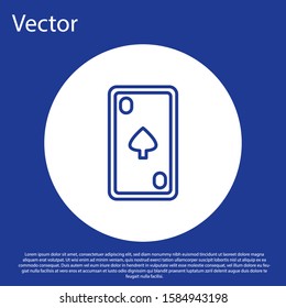 Blue line Playing card with diamonds symbol icon isolated on blue background. Casino gambling. White circle button. Vector Illustration