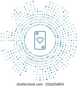 Blue line Playing card with heart symbol icon isolated on white background. Casino gambling. Abstract circle random dots. Vector Illustration