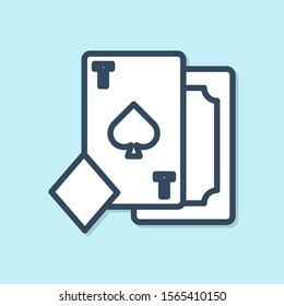 Blue line Playing card with spades symbol icon isolated on blue background. Casino gambling.  Vector Illustration