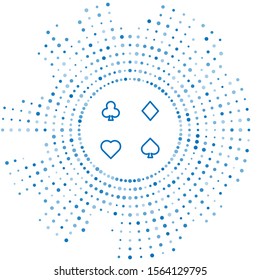 Blue line Playing cards icon isolated on white background. Casino gambling. Abstract circle random dots. Vector Illustration
