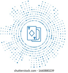 Blue line Playing cards icon isolated on white background. Casino gambling. Abstract circle random dots. Vector Illustration