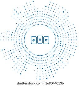 Blue line Playing cards icon isolated on white background. Casino gambling. Abstract circle random dots. Vector Illustration