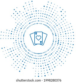 Blue line Playing cards icon isolated on white background. Casino gambling. Abstract circle random dots. Vector Illustration