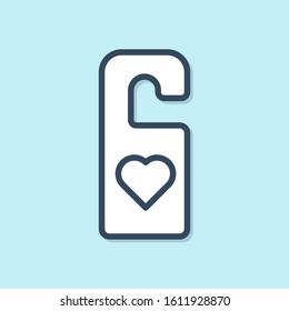 Blue line Please do not disturb with heart icon isolated on blue background. Hotel Door Hanger Tags.  Vector Illustration