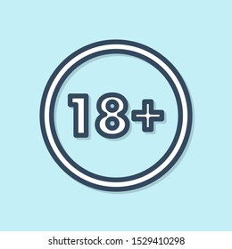 Blue line Plus 18 movie icon isolated on blue background. Adult content. Under 18 years sign.  Vector Illustration