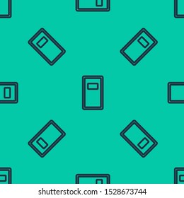 Blue line Police assault shield icon isolated seamless pattern on green background.  Vector Illustration