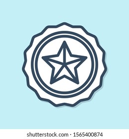 Blue line Police badge icon isolated on blue background. Sheriff badge sign.  Vector Illustration