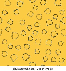 Blue line Pomegranate icon isolated seamless pattern on yellow background. Garnet fruit.  Vector