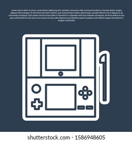 Blue line Portable video game console icon isolated on blue background. Gamepad sign. Gaming concept.  Vector Illustration