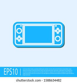 Blue line Portable video game console icon isolated on grey background. Gamepad sign. Gaming concept.  Vector Illustration