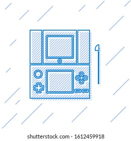 Blue line Portable video game console icon isolated on white background. Gamepad sign. Gaming concept.  Vector Illustration