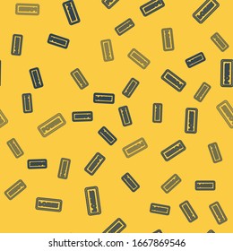 Icono de botón de alimentación de línea azul aislado patrón transparente en fondo amarillo. Iniciar signo. Ilustración vectorial