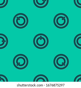 Icono de botón de alimentación de línea azul aislado sin problemas en fondo verde. Iniciar signo.  Ilustración vectorial