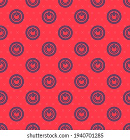 Blue line Power button icon isolated seamless pattern on red background. Start sign.  Vector