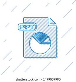 Blue line PPT file document. Download ppt button icon isolated on white background. PPT file presentation.  Vector Illustration