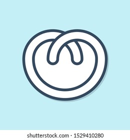 Blue line Pretzel icon isolated on blue background. German comfort food pastry. Oktoberfest festival.  Vector Illustration