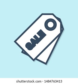 Blue line Price tag with an inscription Sale icon isolated on blue background. Badge for price. Promo tag discount.  Vector Illustration