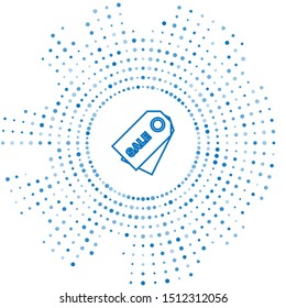 Blue line Price tag with an inscription Sale icon isolated on white background. Badge for price. Promo tag discount. Abstract circle random dots. Vector Illustration