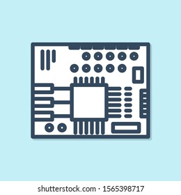 Blue line Printed circuit board PCB icon isolated on blue background.  Vector Illustration