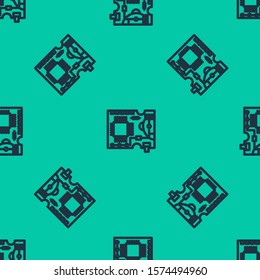 Blue line Printed circuit board PCB icon isolated seamless pattern on green background.  Vector Illustration
