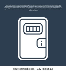 Puerta de celda de la prisión de línea azul con icono de la ventana de la parrilla aislado en fondo azul.  Vector