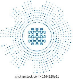 Blue line Prison window icon isolated on white background. Abstract circle random dots. Vector Illustration