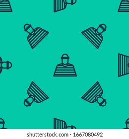 Blue line Prisoner icon isolated seamless pattern on green background.  Vector Illustration