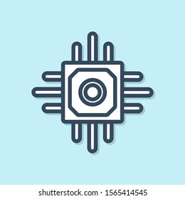 Blue line Processor icon isolated on blue background. CPU, central processing unit, microchip, microcircuit, computer processor, chip.  Vector Illustration