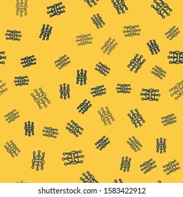 Blue line Processor icon isolated seamless pattern on yellow background. CPU, central processing unit, microchip, microcircuit, computer processor, chip.  Vector Illustration