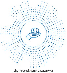 Blue line Project team base icon isolated on white background. Business analysis and planning, consulting, team work, project management. Abstract circle random dots. Vector Illustration