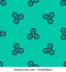 Blue line Project team base icon isolated seamless pattern on green background. Business analysis and planning, consulting, team work, project management.  Vector Illustration