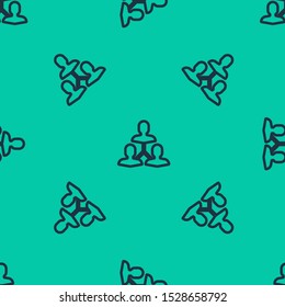Blue line Project team base icon isolated seamless pattern on green background. Business analysis and planning, consulting, team work, project management.  Vector Illustration