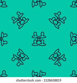Blue line Project team base icon isolated seamless pattern on green background. Business analysis and planning, consulting, team work, project management.  Vector Illustration