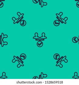 Blue line Project team base icon isolated seamless pattern on green background. Business analysis and planning, consulting, team work, project management.  Vector Illustration
