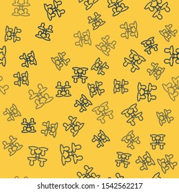 Blue line Project team base icon isolated seamless pattern on yellow background. Business analysis and planning, consulting, team work, project management.  Vector Illustration