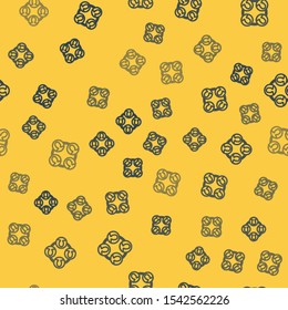 Blue line Project team base icon isolated seamless pattern on yellow background. Business analysis and planning, consulting, team work, project management.  Vector Illustration