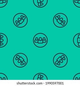 Blue line Project team base icon isolated seamless pattern on green background. Business analysis and planning, consulting, team work, project management.  Vector