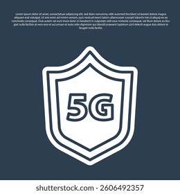Blue line Protective shield 5G wireless internet wifi icon isolated on blue background. Global network high speed connection data rate technology.  Vector