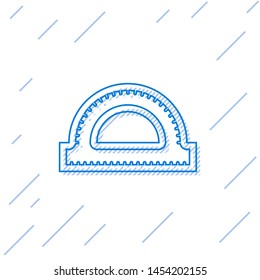 Blue line Protractor grid for measuring degrees icon isolated on white background. Tilt angle meter. Measuring tool. Geometric symbol.  Vector Illustration