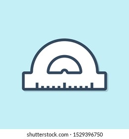 Blue line Protractor grid for measuring degrees icon isolated on blue background. Tilt angle meter. Measuring tool. Geometric symbol.  Vector Illustration