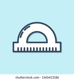 Blue line Protractor grid for measuring degrees icon isolated on blue background. Tilt angle meter. Measuring tool. Geometric symbol.  Vector Illustration